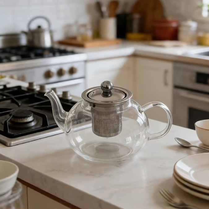 Tetera de Vidrio Transparente de Borosilicato. 800 ml