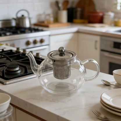 Tetera de Vidrio Transparente de Borosilicato. 800 ml