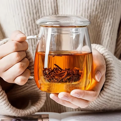 Taza de Té de Borosilicato de alta resistencia con Infusor y Tapa de Vidrio.