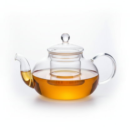 Tetera de vidrio con té angular