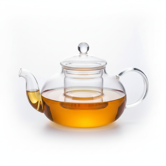 Tetera de vidrio con té angular